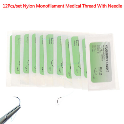 12 Pcs/Set Medical Needle Suture Nylon Monofilament Thread Suture  Prac~WR