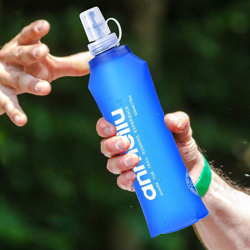 600ML Sport Soft Water Bottle Folding Flask BPA Free TPU for Running, Cycling