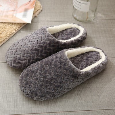 Women Men Plush Slippers Warm Soft Non-slip Slip On Shoes Winter Home Indoor