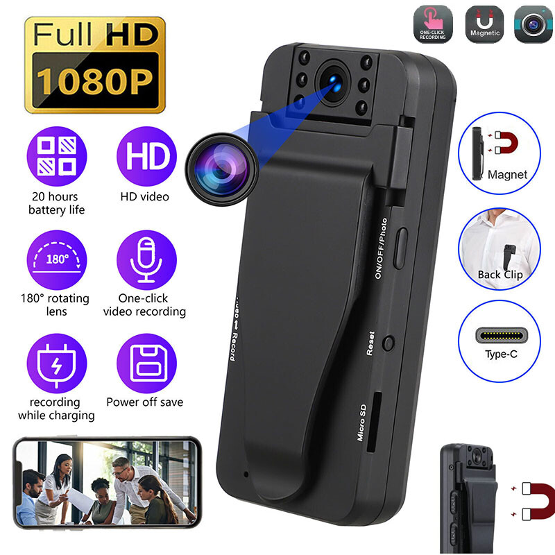 Mini Police Body Camera Hd 180° Video Dvr Ir Night Cam