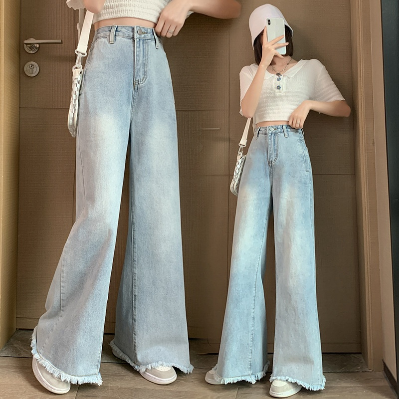 Ripped Lady Denim Flared Pants Trousers Bell-bottoms High Waist Wide Leg Classic