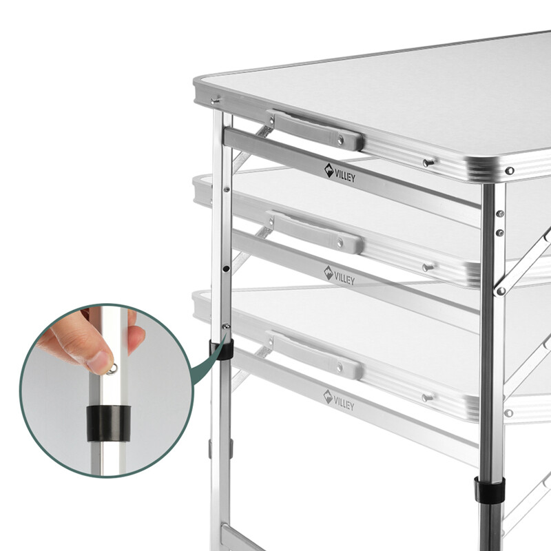 VILLEY Folding Camping Table Portable Outdoor Table w/Adjustable Leg 2ft/3ft/4ft