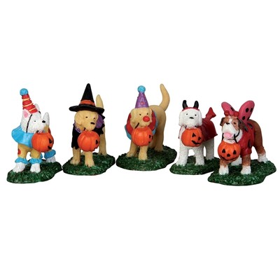lemax spooky town - trick or treating dogs - set of 5 - new