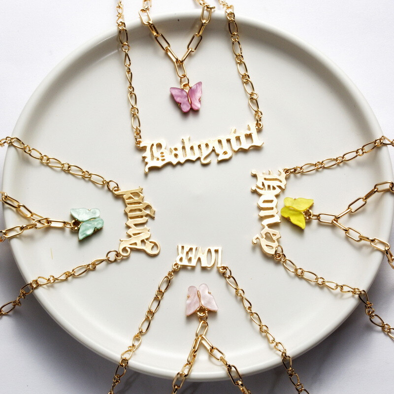 Download Boho Women Layered Necklace Acrylic Butterfly Double Layer ...
