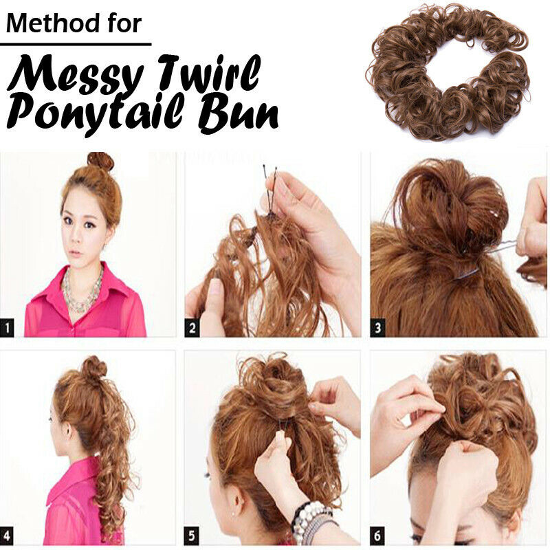Thick Hair Extensions Scrunchie Wrap Messy Bun Updo Curly Ponytail