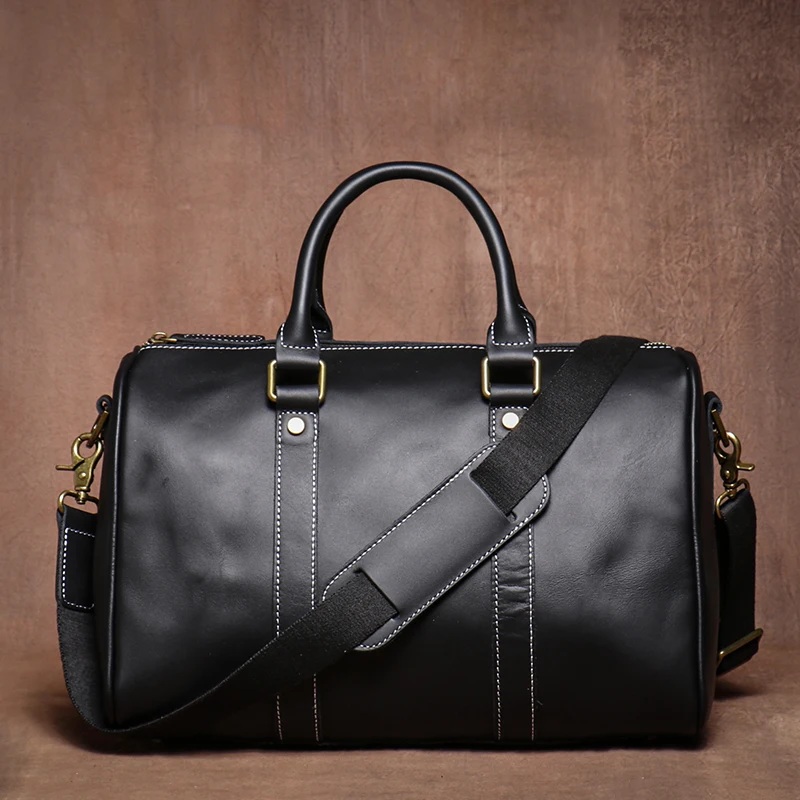 Retro Quality Genuine Cow Leather Travel Duffel Bag Handbag Luxury Fitness Bag