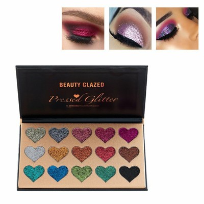 15 Colors Heart Shape Glitter Shimmer Eyeshadow Long Lasting Waterproof Palette