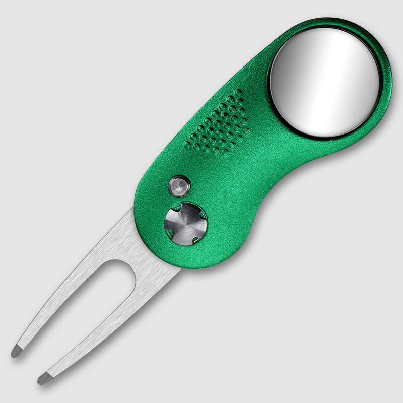 Foldable Metal Golf Divot Repair Tool with Pop-up Button & Magnetic Ball Marker