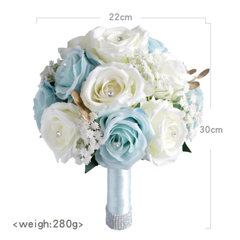 Sposa Bouquet Tiene Cristallo Seta Rosa Artificiale Fiore Matrimonio Festa Decor