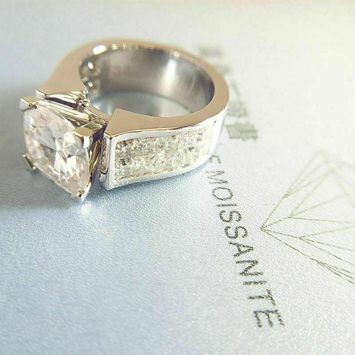 Certified 5.25Ct Round White Moissanite Engagement Ring in Solid 14k White Gold