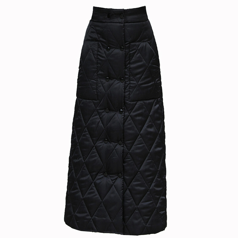 Women Padded Long Skirt Thick Outdoor Puffer Quilted Double Breasted Leg Warmer