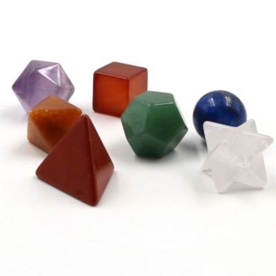7 Chakra Healing Crystal Platonic Solids Sacred Geometry Set Carved Chakra Stone
