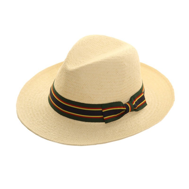 UNISEX STRAW FOLDABLE SUMMER FEDORA PANAMA TRILBY HAT with wide bow