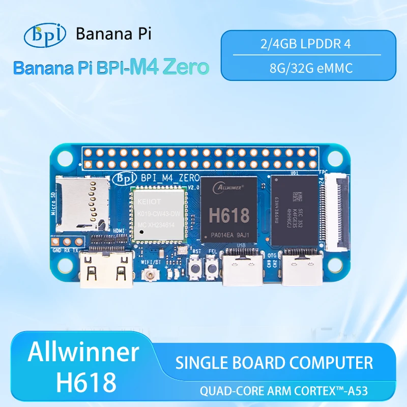 Banana Pi BPI-M4 ZERO H618 Quad-core ARM Cortex™-A53 Processor 2.4G/5G WIFI 4G