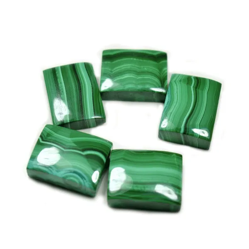 Real Malachite Gemstone Total 80-90 Carat 5 Pcs Rectangle Shape Lot Cabochon Flatback at Wholesale
