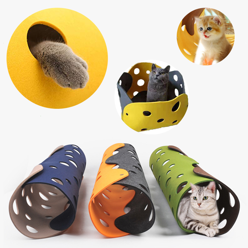 Cat Tunnel Toy Felt Pom Deformable Kitten Nest House Interactive Pet Accessories