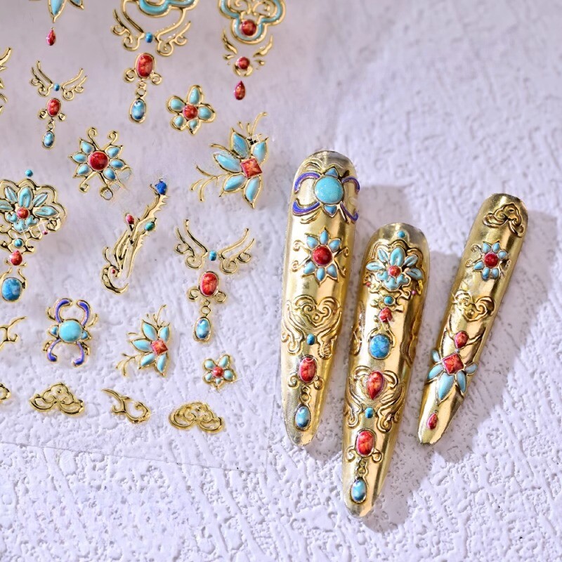 3D Nail Art Stickers Chinese Vintage Style Flowers Decals Ethnic Retro Manicure