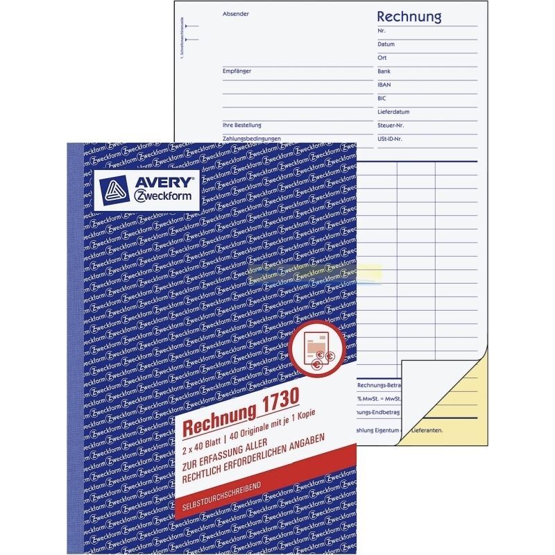 20 Zweckform Rechnung 1730 A5 2x 40 Blatt Selbstdurchschreibend Formular