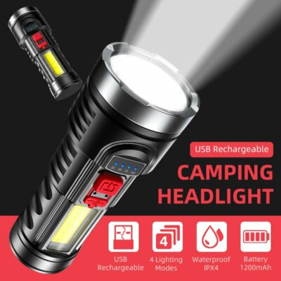 USB Rechargeable Flashlight Zoom LED Torch With Clip 5 Modes For Camping RP