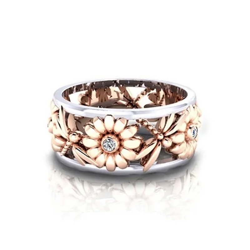 Women Jewellery Fine Sunflower Chrysanthemum DIAMOND RING Silver Wedding Ring (Size / 6/7 / 8/9 / 10)