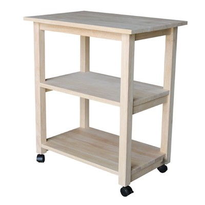 International Concepts Unfinished Wood Microwave Kitchen Cart in Natural