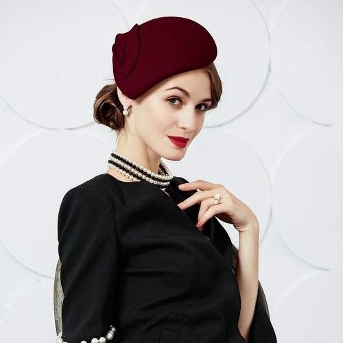 Teardrop Womens Wool Felt Fascinator Hat Flower Tam Beret  display picture 2