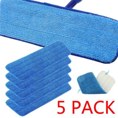 5 Pack Replacement Washable Blue Microfiber Mop Cleaning Pads for 15'' Flat Mop