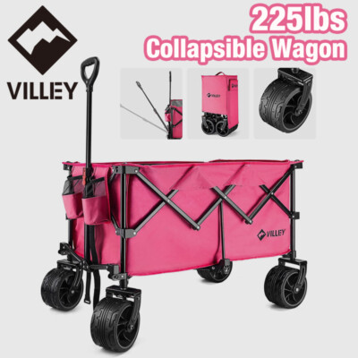 VILLEY Collapsible Wagon Enlarged 225lbs Load Capacity Folding Beach Wagon Cart