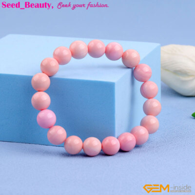 AAA Light Pink Conch Lobatus Shell Natural Beaded Chakra Stretch Bracelet Reiki