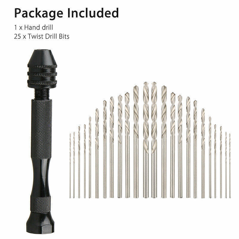 26 Pcs Alloy Precision Pin Vise Hobby Drill Mini Micro Hand Drill Bits Tools Set