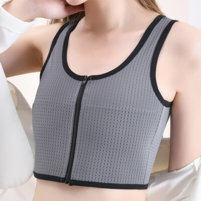 Lady Les Net Chest Breast Binder Tomboy Soft FTM Zip Sports Bra Vest Tank Top