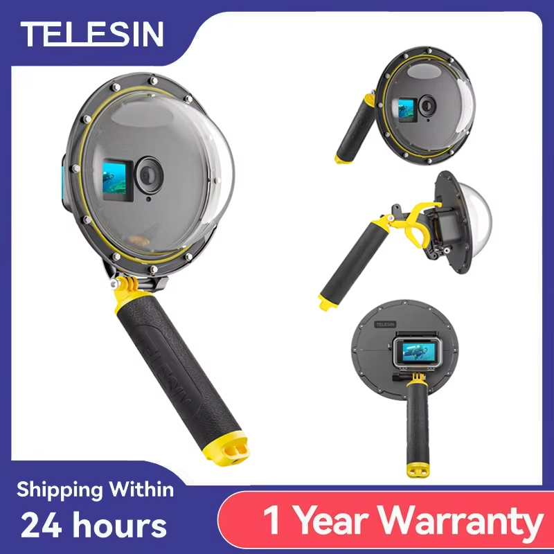 TELESIN 30M Waterproof Dome Port Underwater Housing Case With Floating Handle Tr