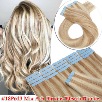 Tape in Hair Extensions Real Human Hair Seamless Skin Wefts Highlight Ombre Hair