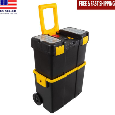 Portable Tool Box Rolling Storage Organizer Stackable Interlocking Rugged Design