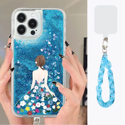 Wedding Dress Girl Women Quicksand Back Case +Bracelet Glitter For Various Phone