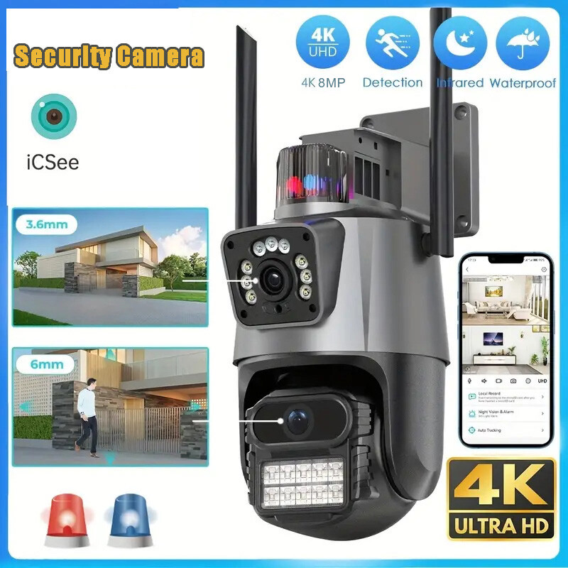 8MP 4K Wifi Security Camera Dual Lens 1-8X Zoom Outdoor PTZ IP Night Vision Cam