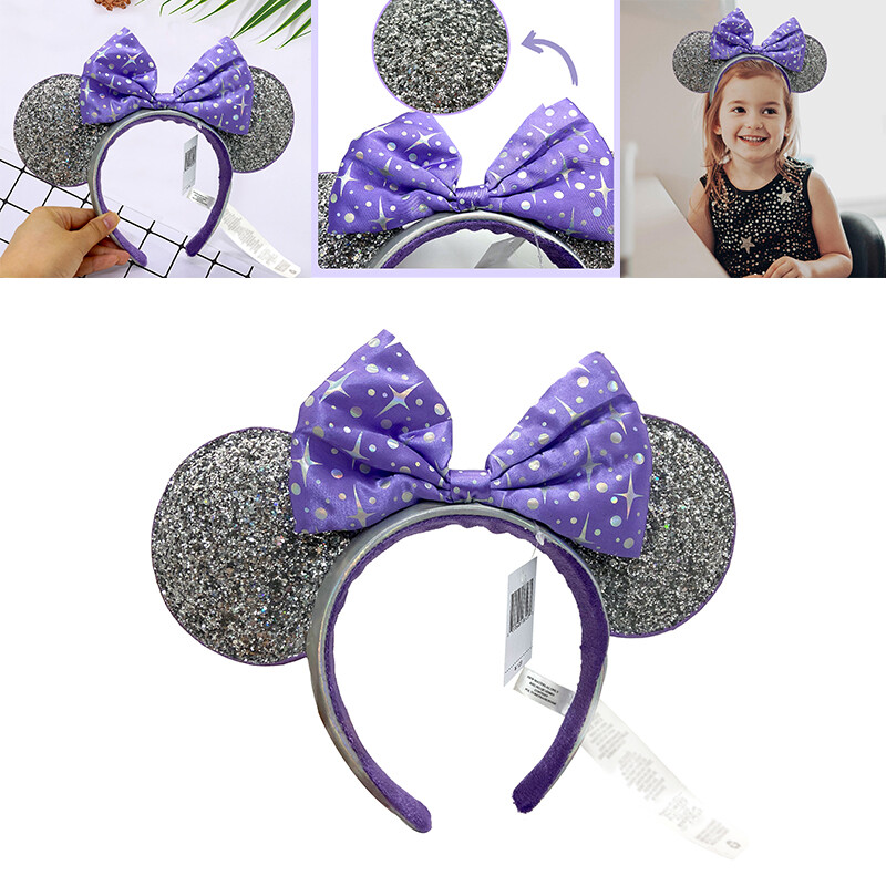 Disney Purple Headband with Silver Bow nwot Minnie Ears, Mickey Ears Elastic Headband, Women Adults  main image 4