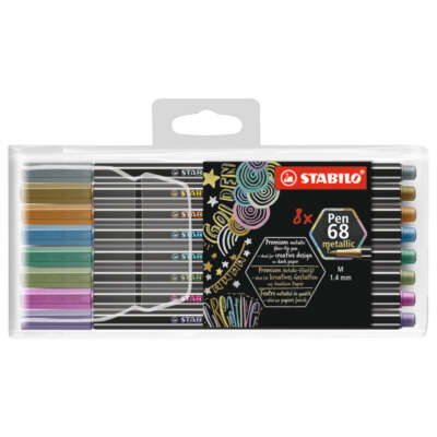 Stabilo ''Pen 68'' Fibre Felt Tip Pens - Pack of 8 Colours - Metallic Edition