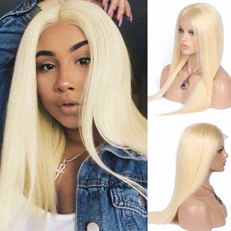 Natural Straight Blonde Pure European Human Hair Lace Front Wig