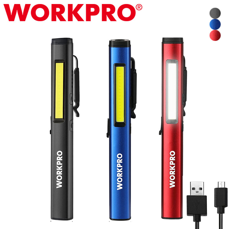WORKPRO 450 Lumen Pen Light LED Pocket Flashlight UV Black Light USB Rechargable