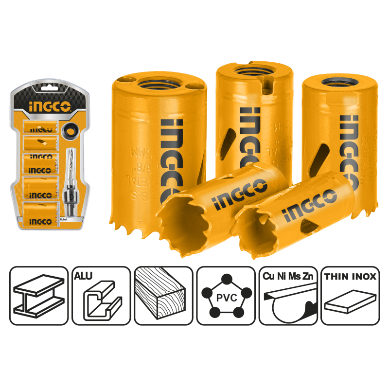 SERIE SET 7 pz SEGHE SEGA A TAZZA CON ADATTATORE E ALBERO MULTI-MATERIALE INGCO