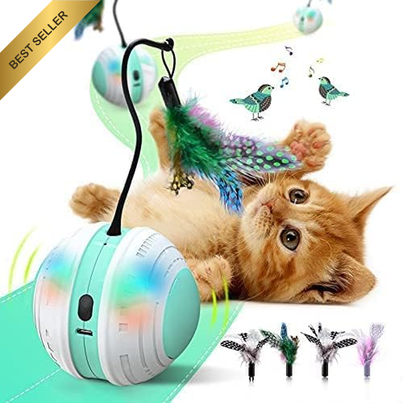 360° Self Rotating Feather Robotic Cat Ball USB Rechargeable LED Bird Sound