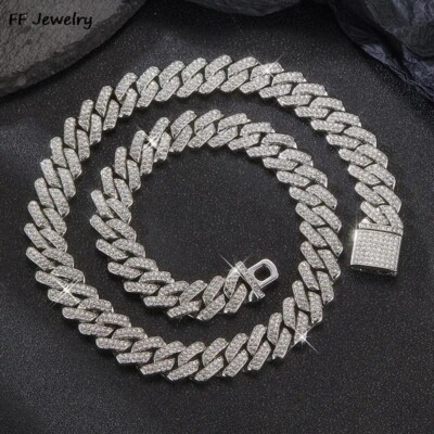 14mm 925 Sterling Silver Iced Out CZ Cuban Link Chain For Men 20 Inches