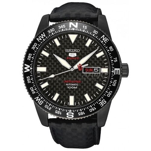 Pre-owned Seiko 5 Sports Srp719k1 Automatic Black Leather Limited Watch Ion Plated Compass