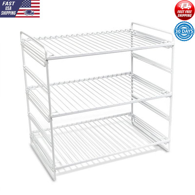 3-Tier Adjustable Storage Shelf Kitchen Organization Durable Metal Grate Design