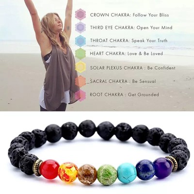 7 Chakra Healing Reiki Bracelet Energy Bead Natural Lava Stone Diffuser Bracelet