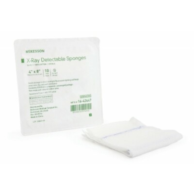 McKesson Surgical Sponge X-Ray Detectable 100% Cotton 4 X 8 In 16-Ply, Tray/10