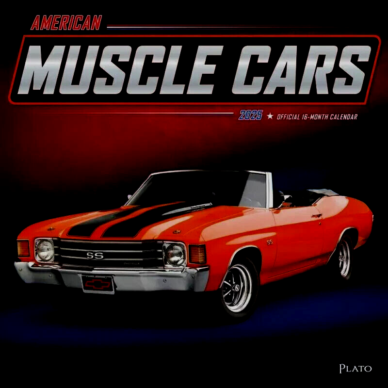 AMERICAN MUSCLE CARS -2025 Wall Calendar 12" X 24"  By Plato FAST DELIVERY