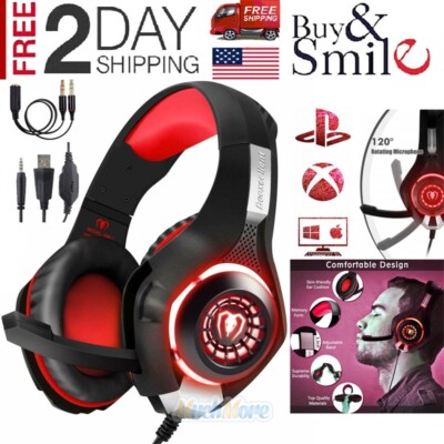 RED LED Pro Gaming Headset W Mic XBOX One Wireless PS4 Headphones