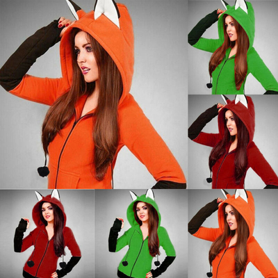 Women Hoodie Jacket Pretty Fox Ears Hooded Sweatshirts Autumn Long